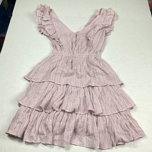 House of Harlow 1960 Fit and Flare Dress Purple Ruffle Short Sleeve V-Neck XS